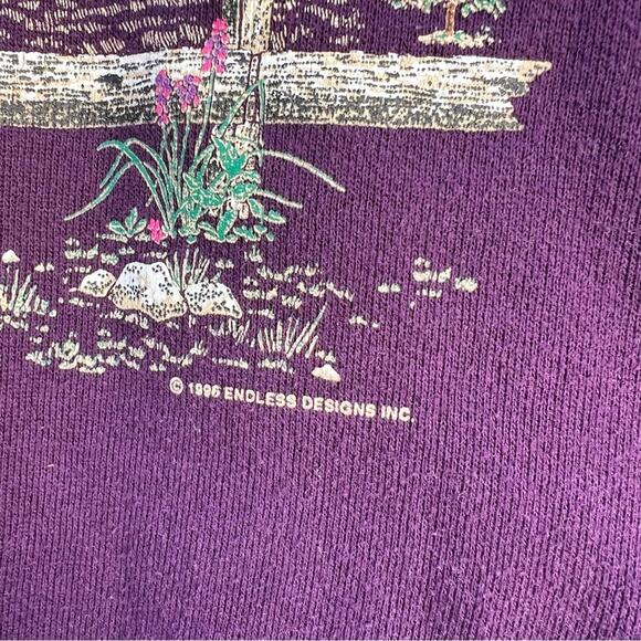 90s Spring Grannycore Cottage Sweatshirt Robin on Fence Bitteroot Farm scene - Picture 2 of 7